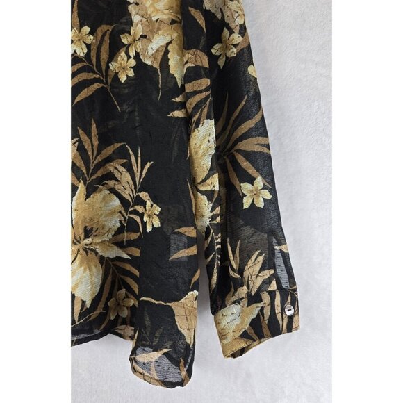 Alfred Dunner Womens Shirt Black Tan Floral 12 Woven Fabric Semi Sheer Tropical - Picture 6 of 11